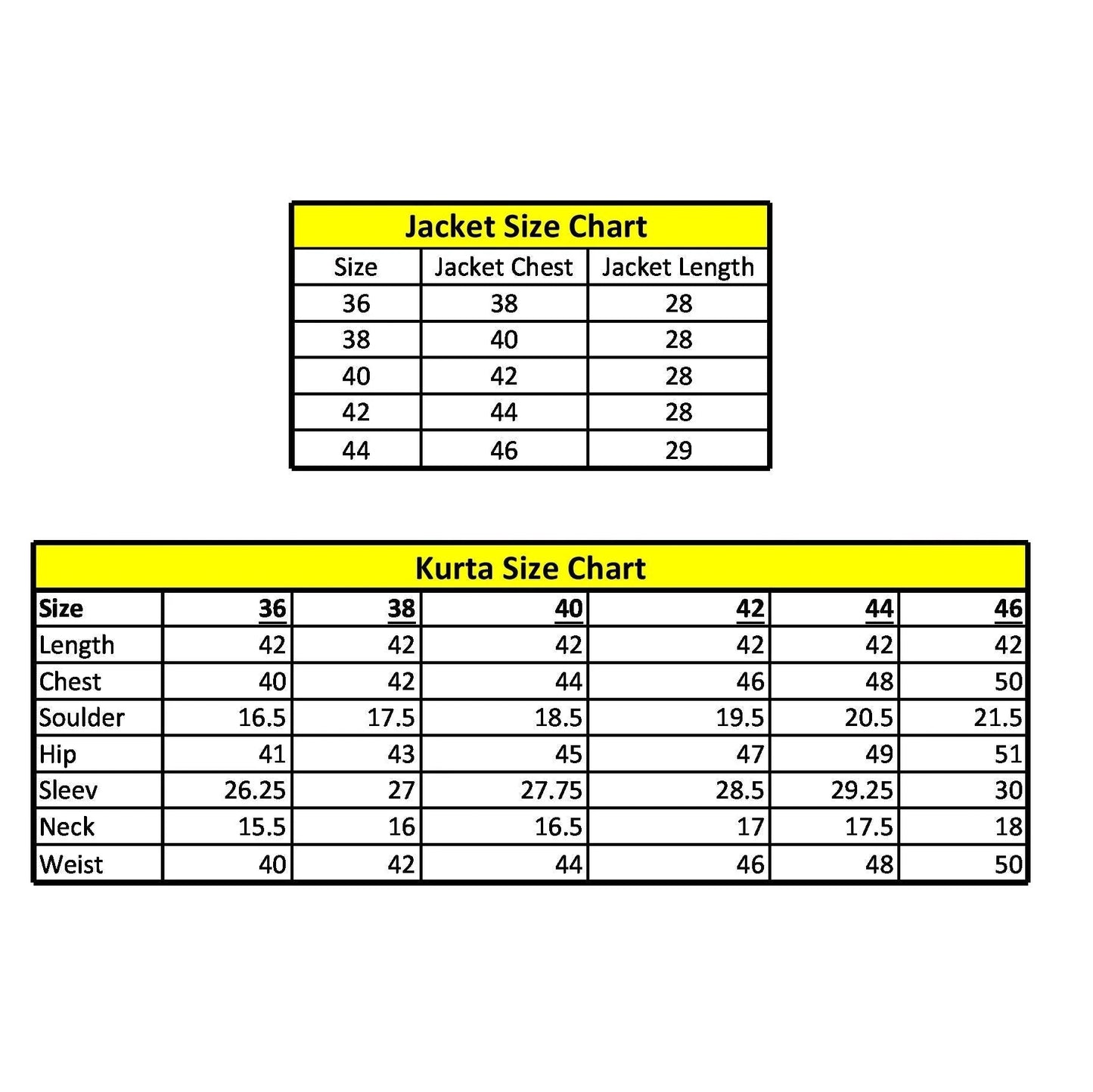Size chart Kurta Pajama With Jacket KP1210477 1