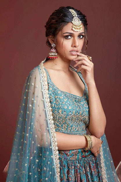 Sky Blue Chinnon Silk Designer Lehenga Choli LC1010161 A