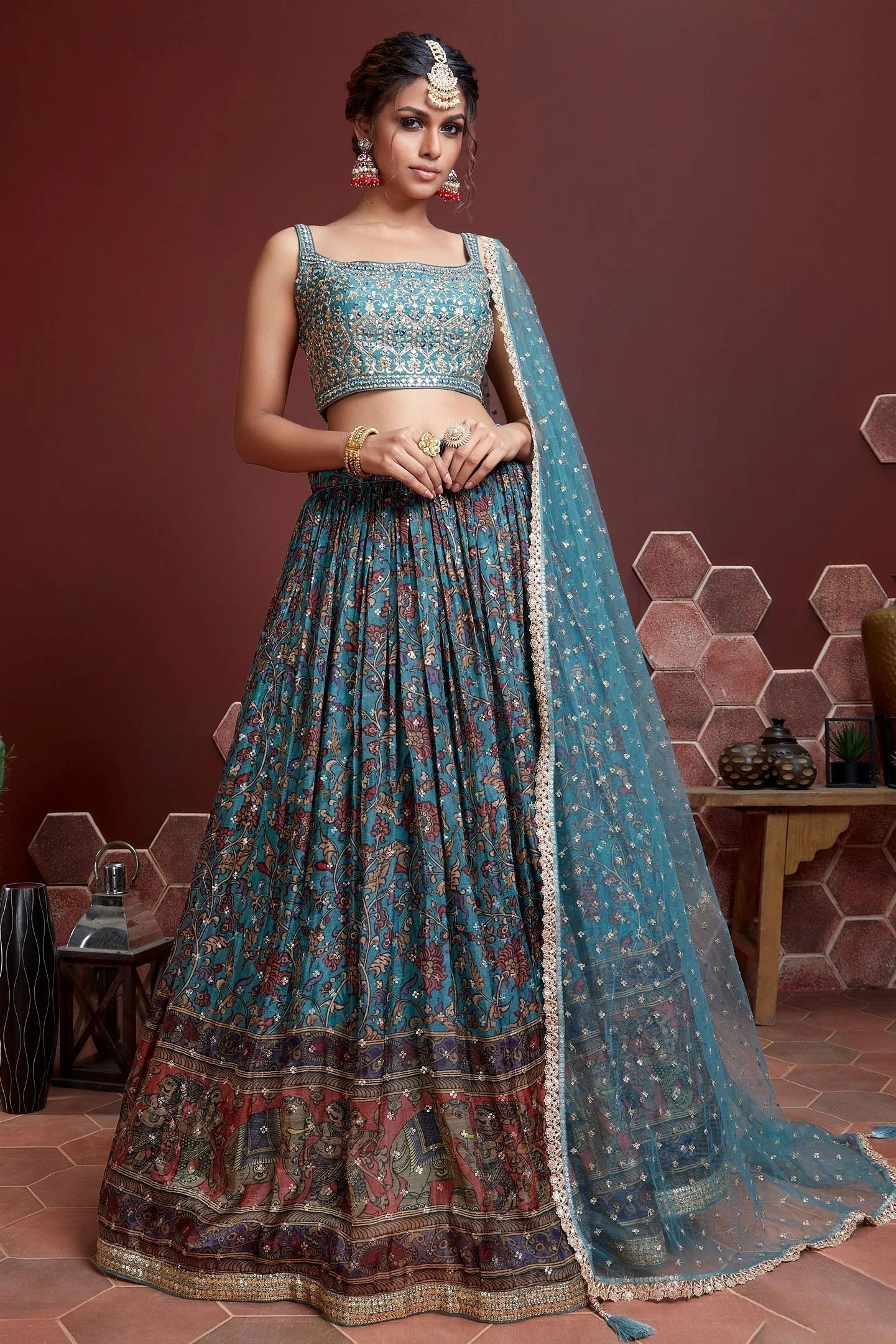 Sky Blue Chinnon Silk Designer Lehenga Choli LC1010161