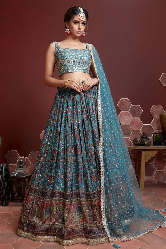 Sky Blue Chinnon Silk Designer Lehenga Choli LC1010161