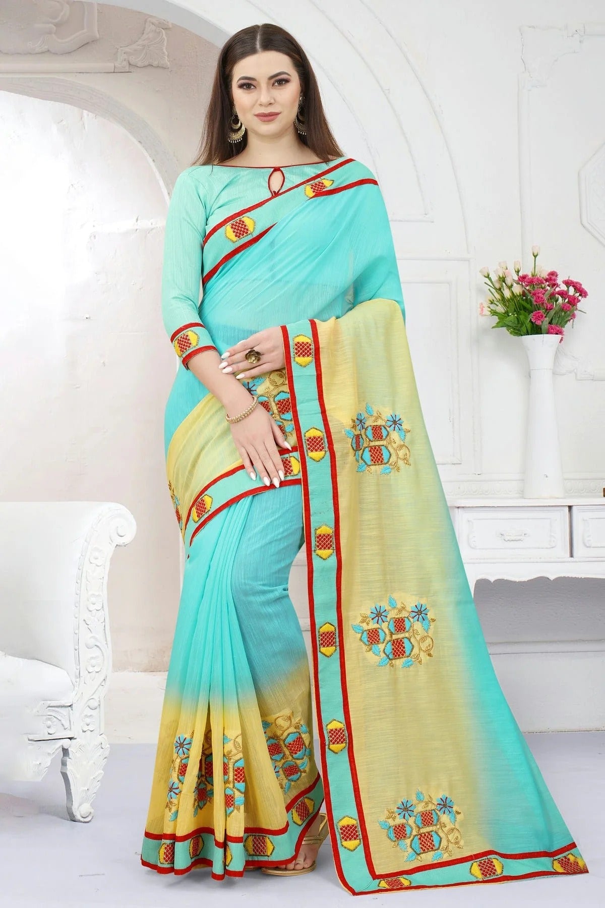 Sky Blue Colour Art Silk Designer Saree LC1121317