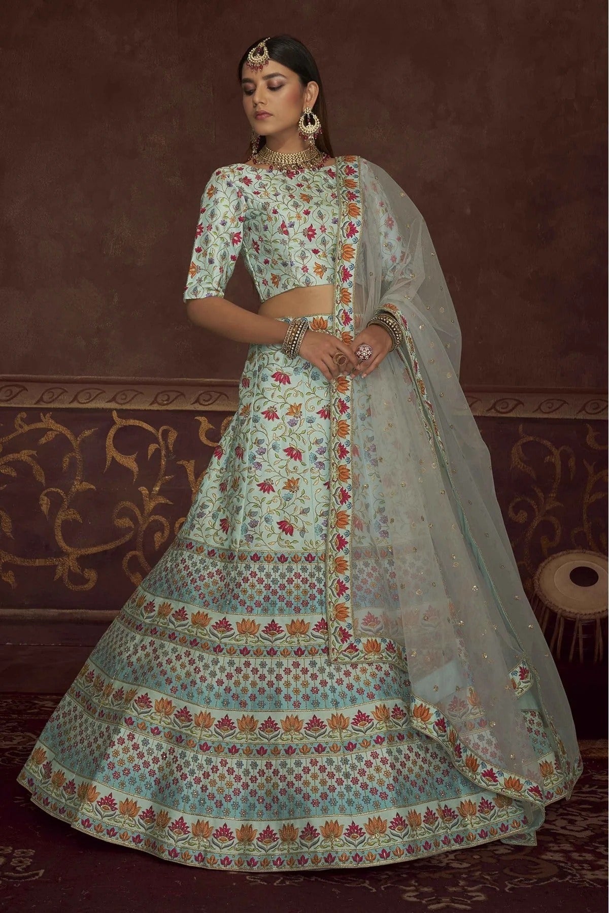 Sky Blue Colour Art Silk Embroidery Lehenga Choli LC1150116 A