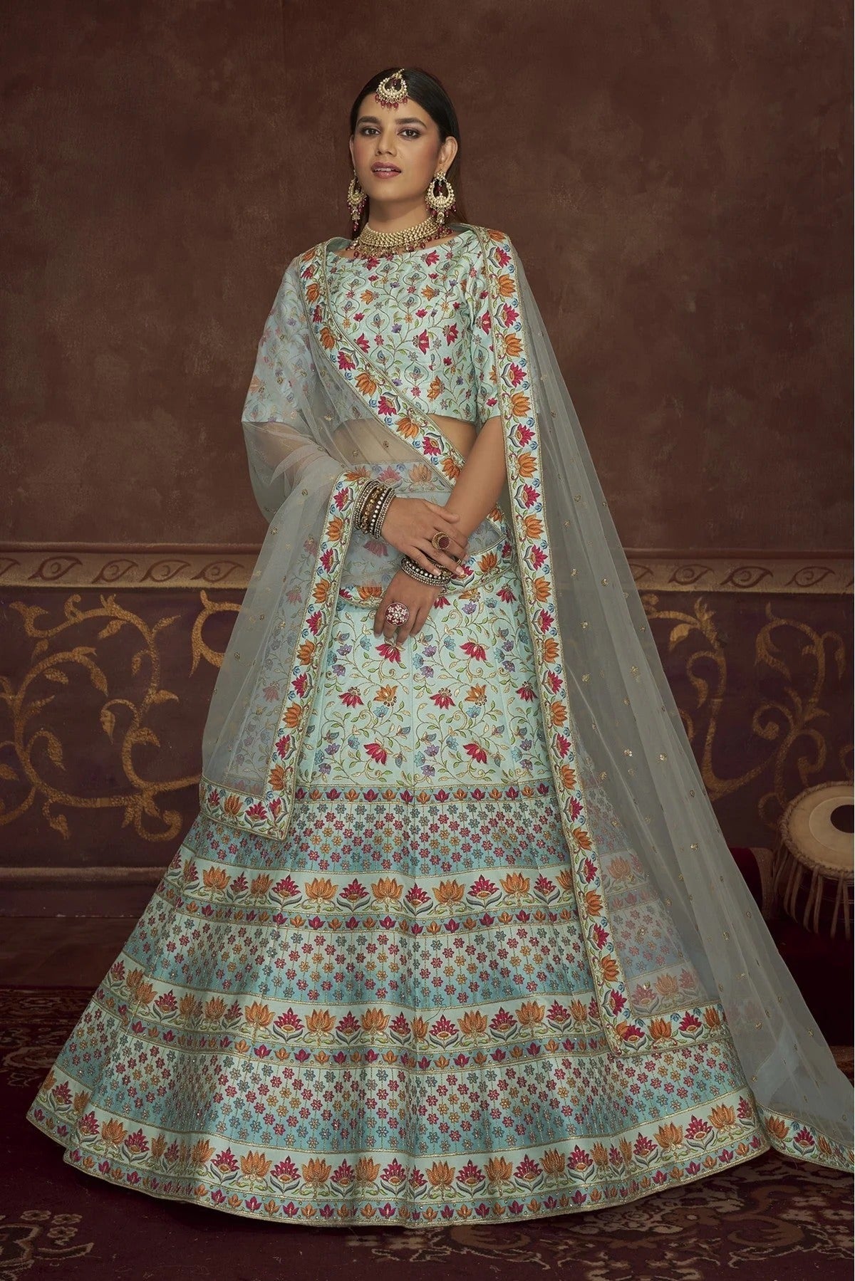Sky Blue Colour Art Silk Embroidery Lehenga Choli LC1150116