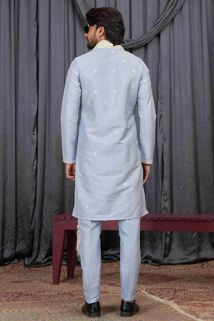 Sky Blue Colour Art Silk Embroidery Work Kurta Pajama With Dupatta