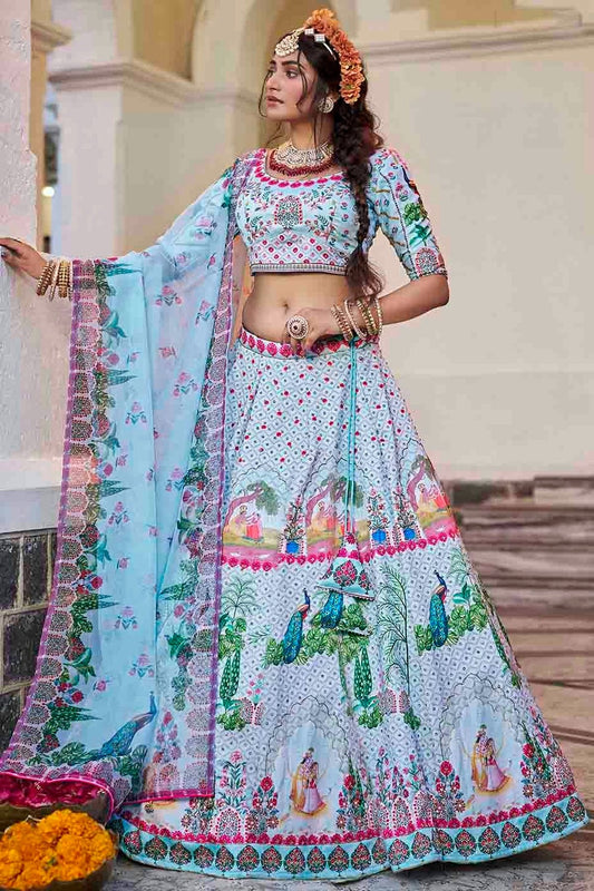Sky Blue Colour Art Silk Printed and Hand Work Lehenga Choli LC1080971