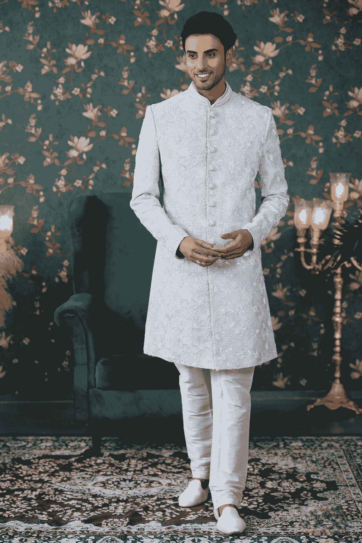 Sky Blue Colour Art Silk Thread Work Sherwani