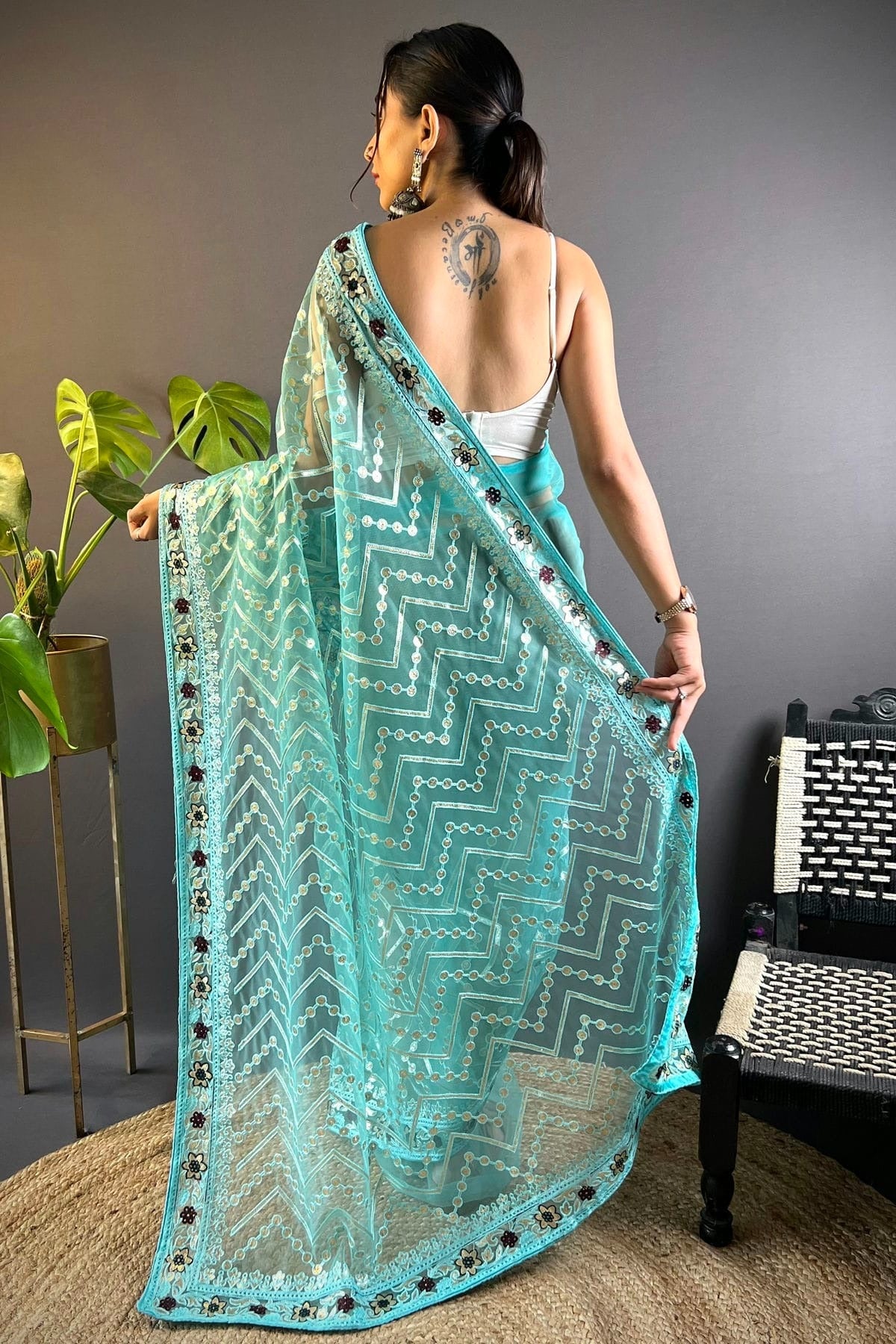 Sky Blue Colour Butterfly Net Designer Saree SD1111757 A