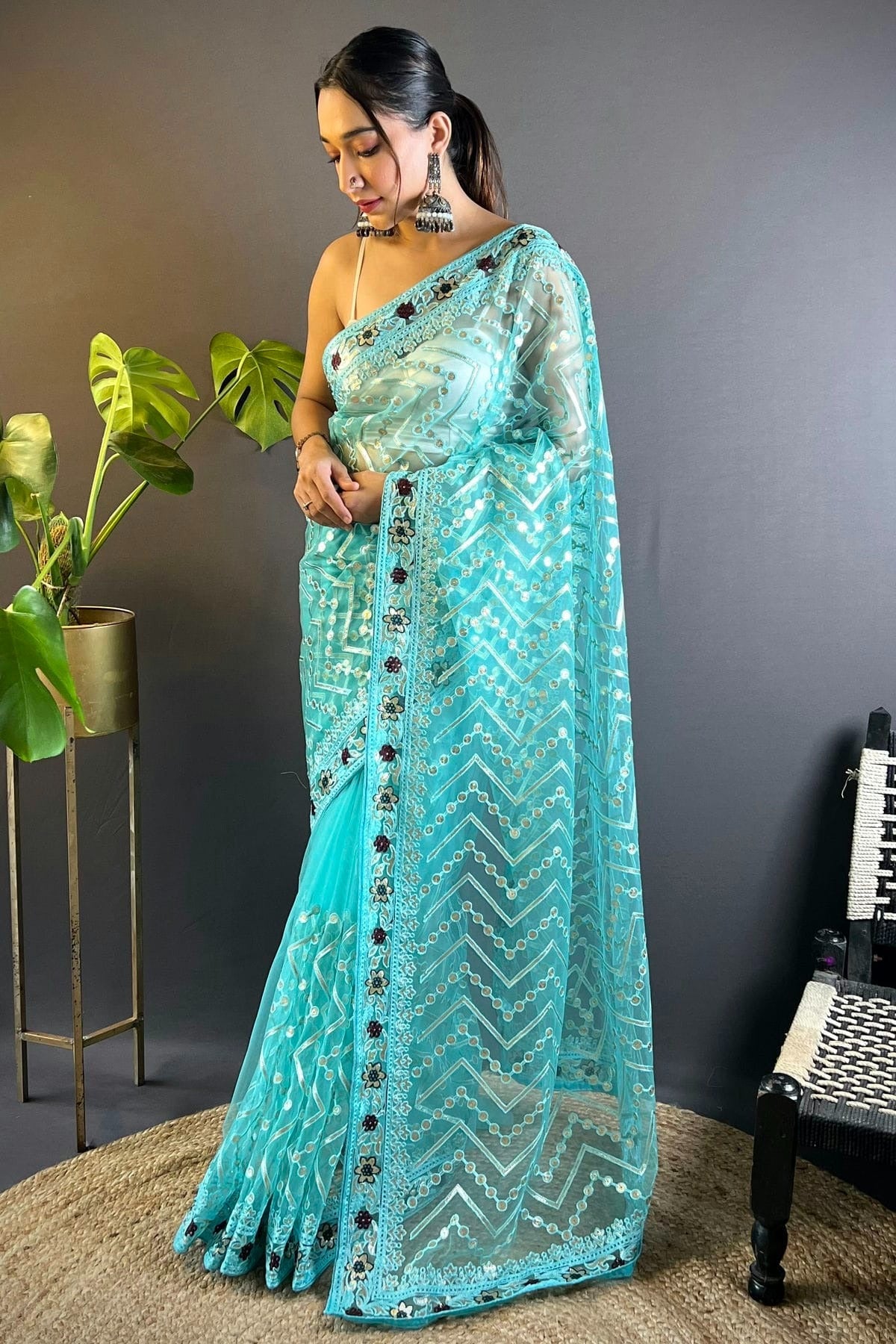 Sky Blue Colour Butterfly Net Designer Saree SD1111757