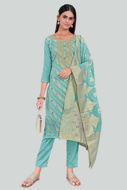 Sky Blue Colour Chanderi Silk Pant Style Suit SM1110604
