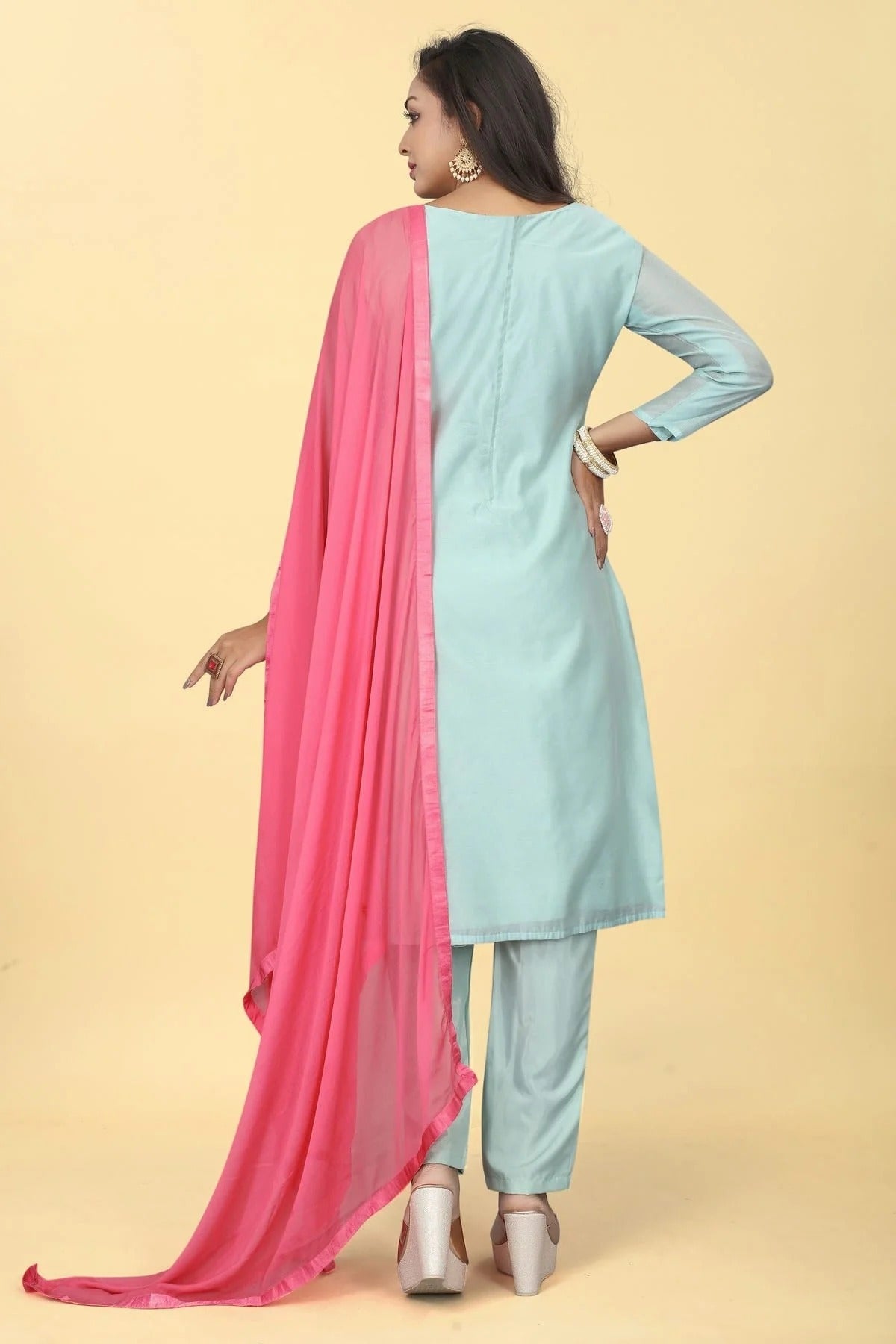 Sky Blue Colour Chanderi Silk Pant Style Suit SM1110612 A