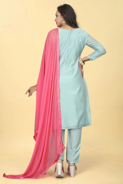 Sky Blue Colour Chanderi Silk Pant Style Suit SM1110612 A