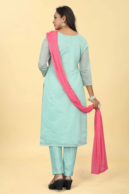 Sky Blue Colour Chanderi Silk Pant Style Suit SM1110614 A