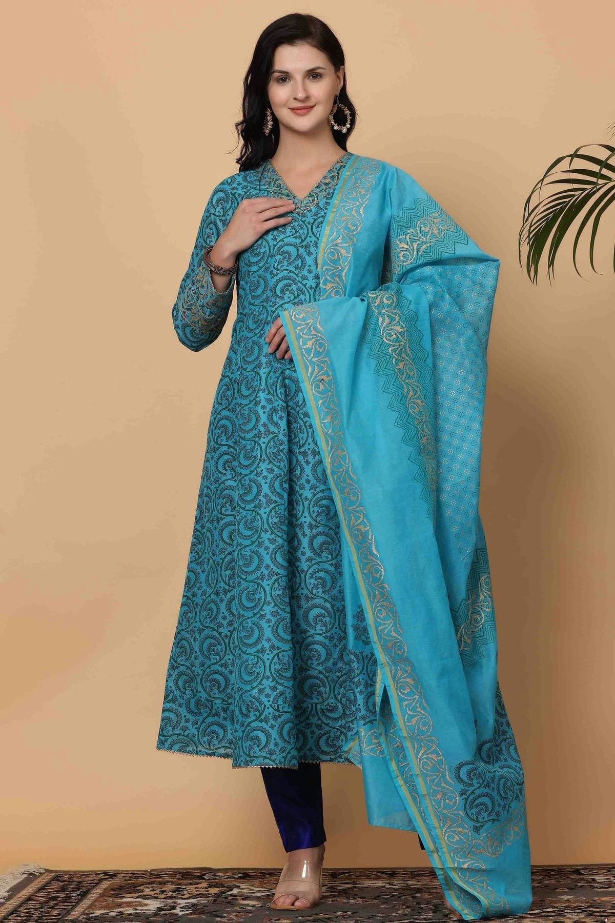 Sky Blue Colour Chanderi Stitched Suit SS1112914