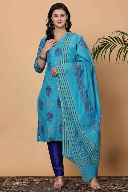 Sky Blue Colour Chanderi Stitched Suit SS1112918
