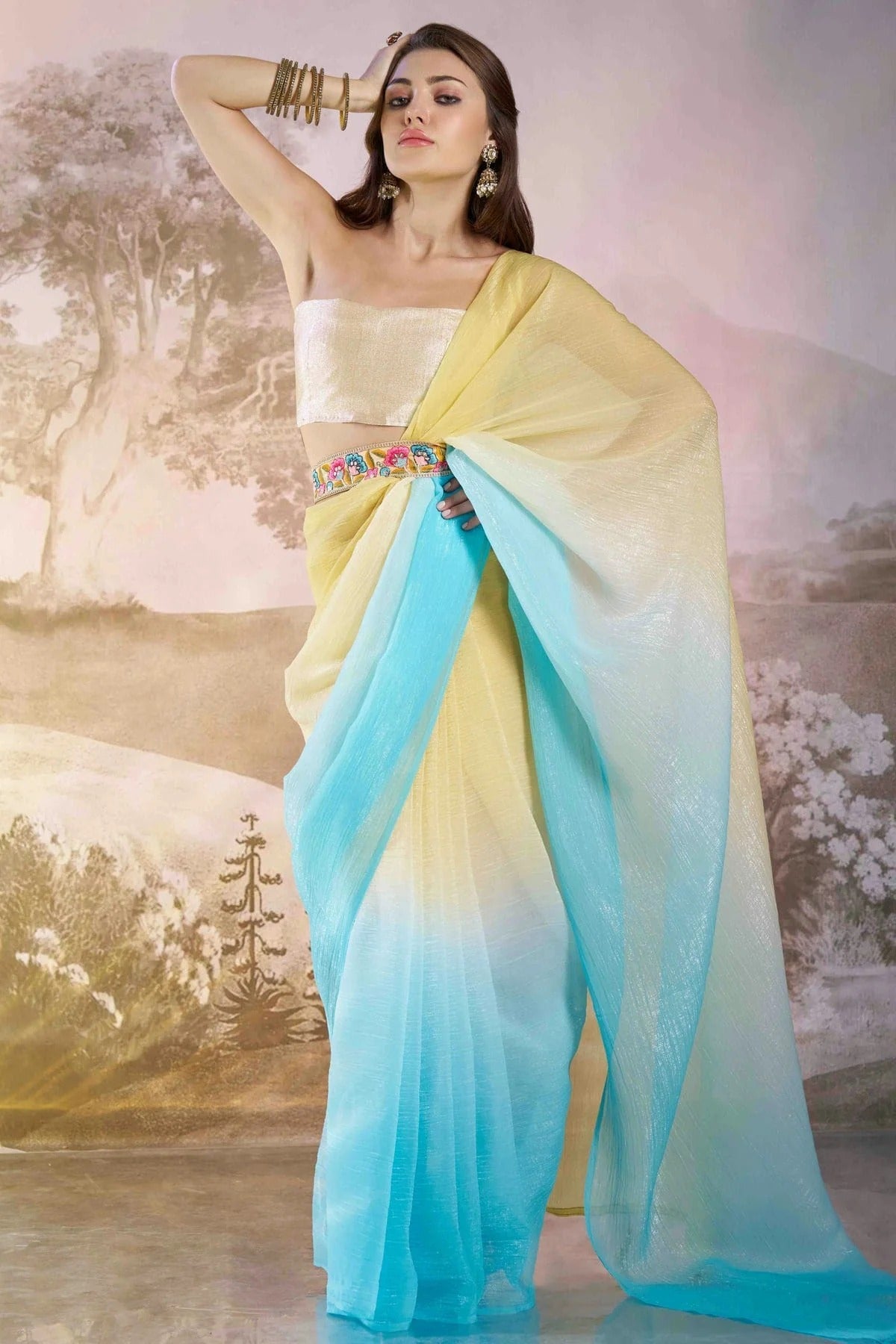Sky Blue Colour Chiffon Designer Saree SD1113023