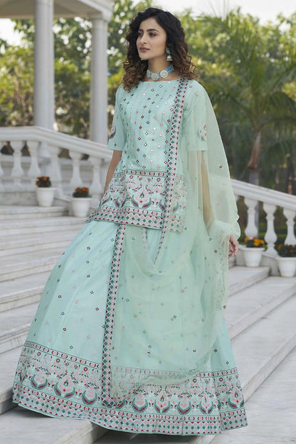 Sky Blue Colour Chinon Chiffon Embroidery Lehenga Suit SM1150215 A