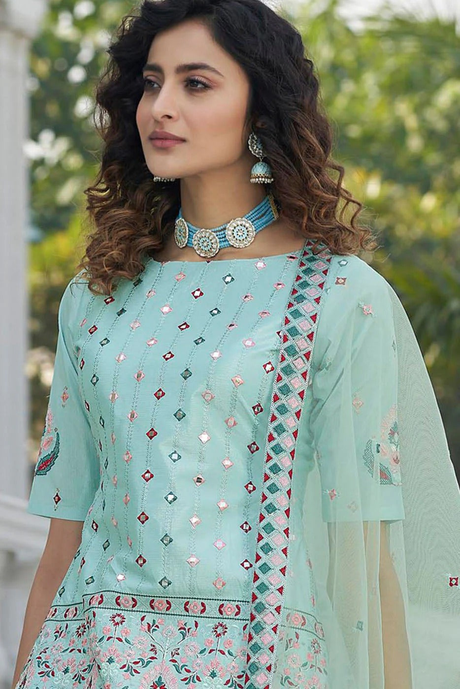 Sky Blue Colour Chinon Chiffon Embroidery Lehenga Suit SM1150215 B