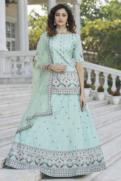 Sky Blue Colour Chinon Chiffon Embroidery Lehenga Suit SM1150215