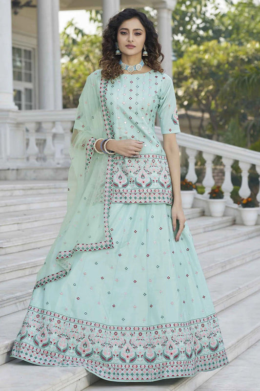 Sky Blue Colour Chinon Chiffon Embroidery Lehenga Suit SM1150215