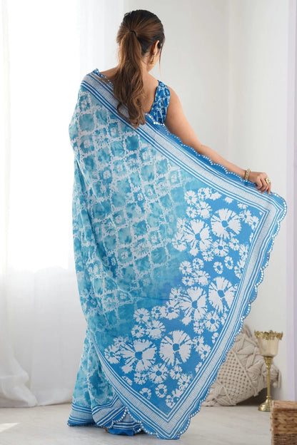 Sky Blue Colour Chinon Printed Saree SD1112084 A