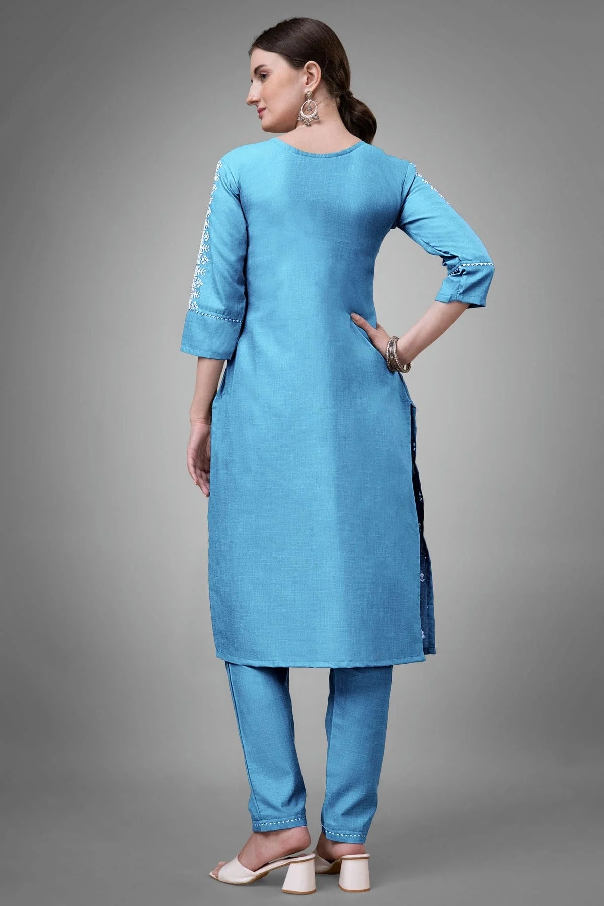 Sky Blue Colour Cotton Blend Kurta And Pant Set KR1111331 A