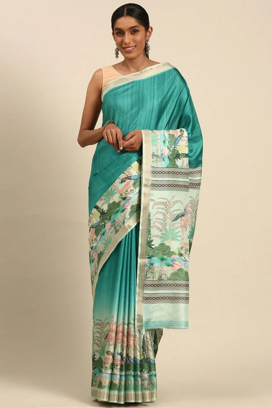 Sky Blue Colour Cotton Digital Printed Printed Saree SD1102855