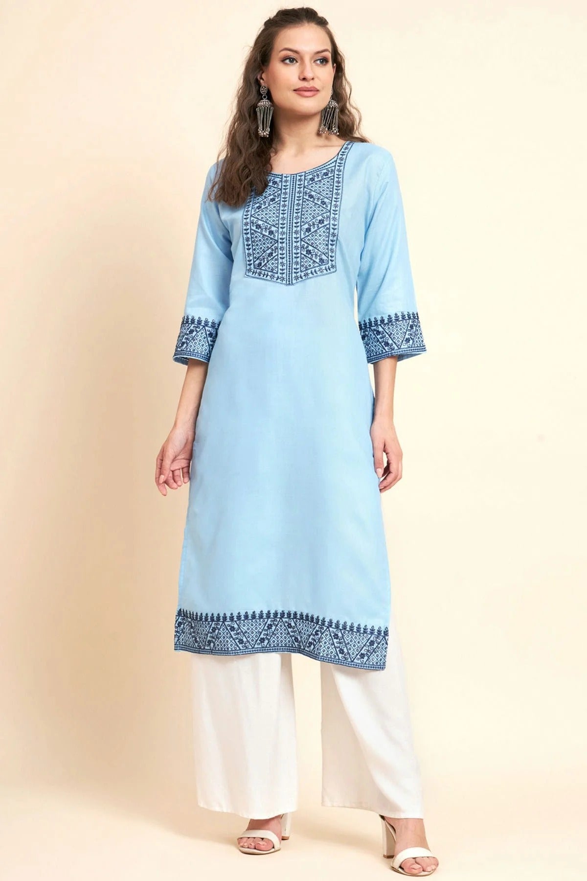 Sky Blue Colour Cotton Kurti KR1111057