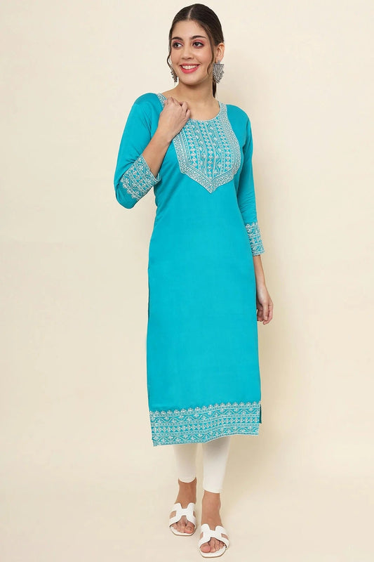 Sky Blue Colour Cotton Kurti KR1111177