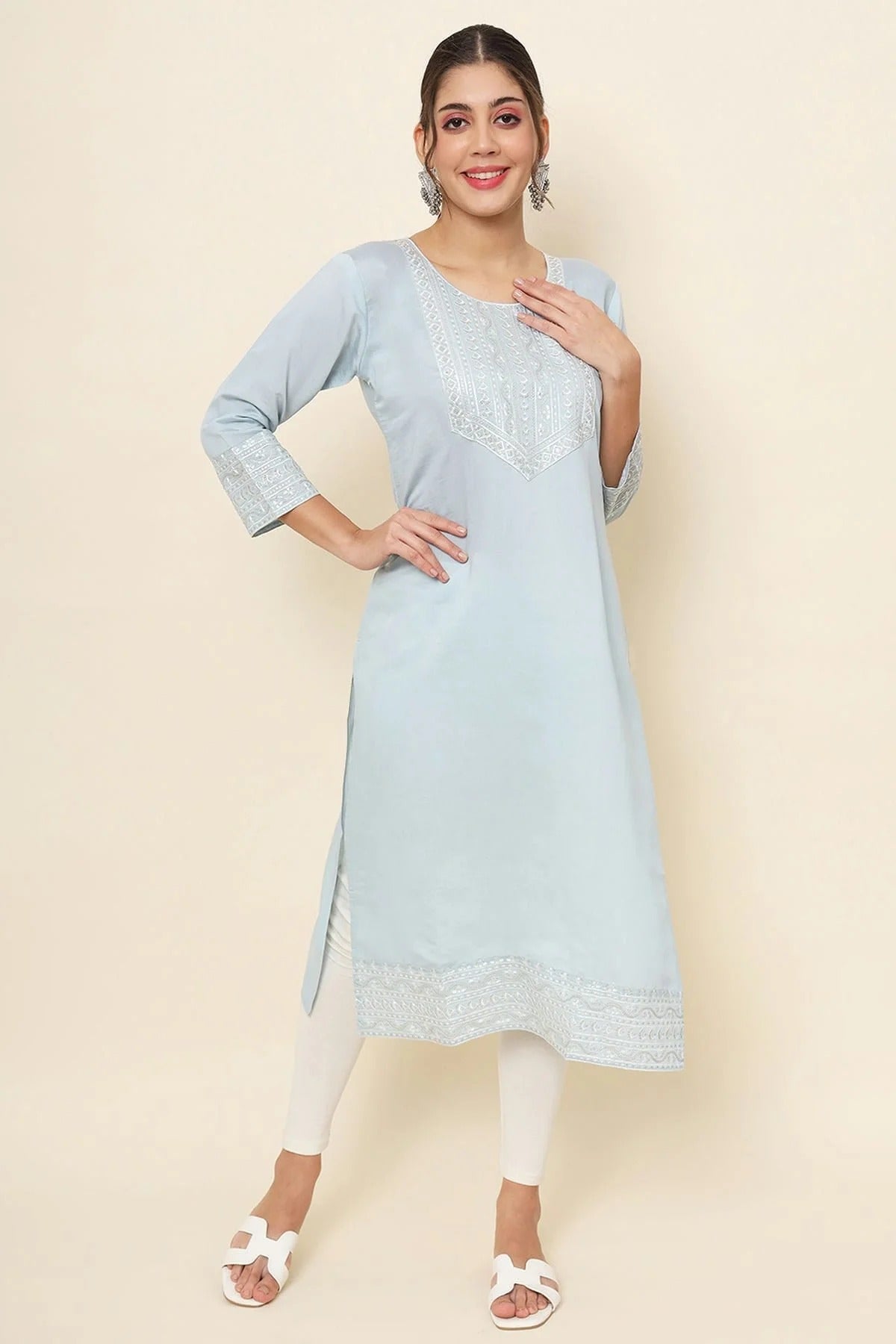 Sky Blue Colour Cotton Kurti KR1111179