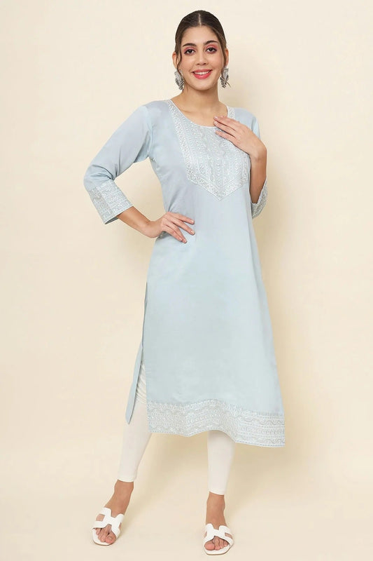 Sky Blue Colour Cotton Kurti KR1111179