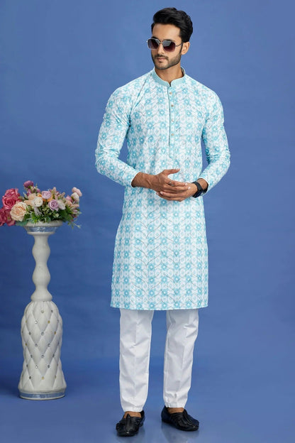 Sky Blue Colour Cotton Pintex Work Kurta Pajama KP1230150 A