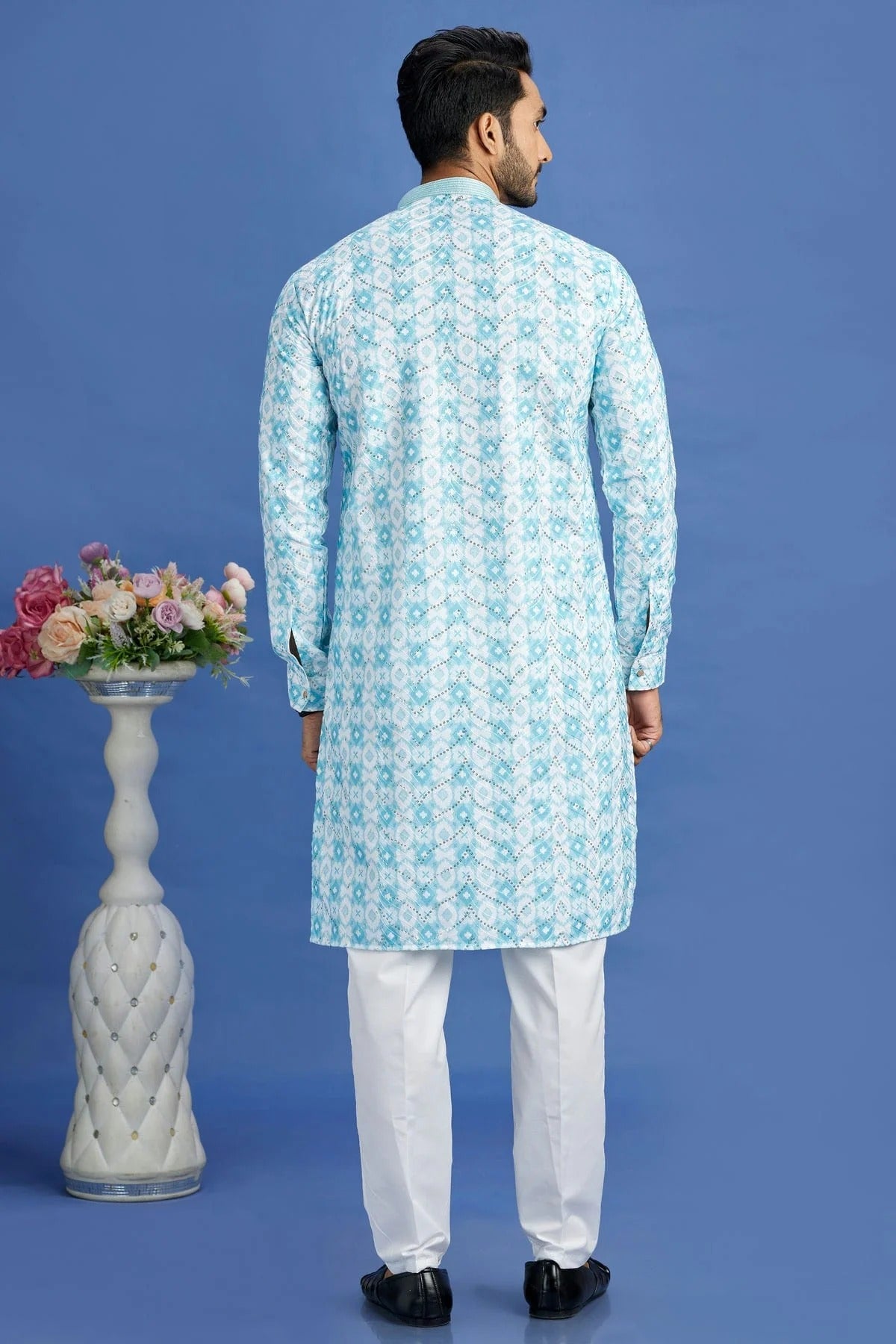 Sky Blue Colour Cotton Pintex Work Kurta Pajama KP1230150 B