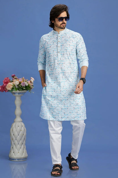 Sky Blue Colour Cotton Pintex Work Kurta Pajama KP1230157 A