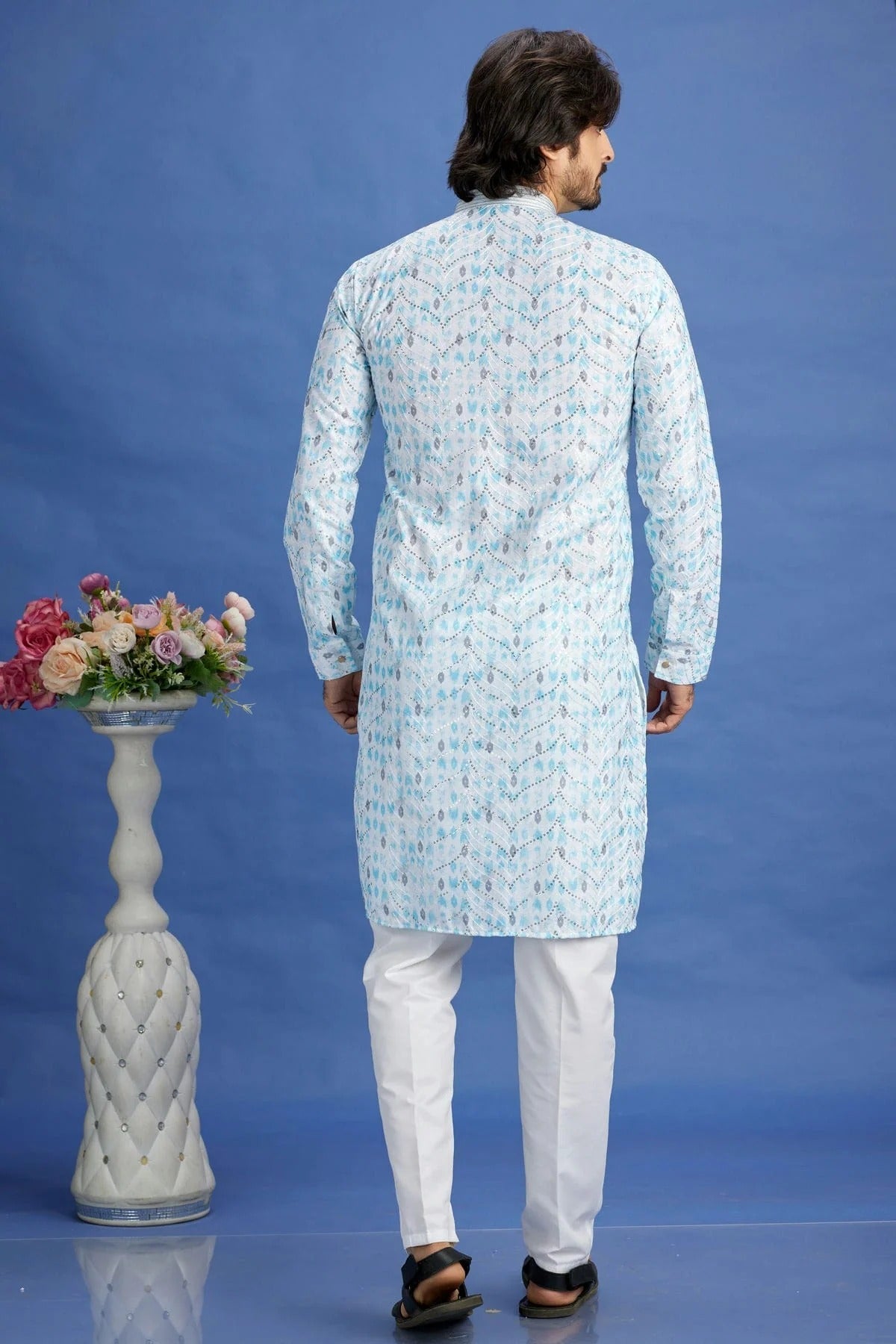 Sky Blue Colour Cotton Pintex Work Kurta Pajama KP1230157 B