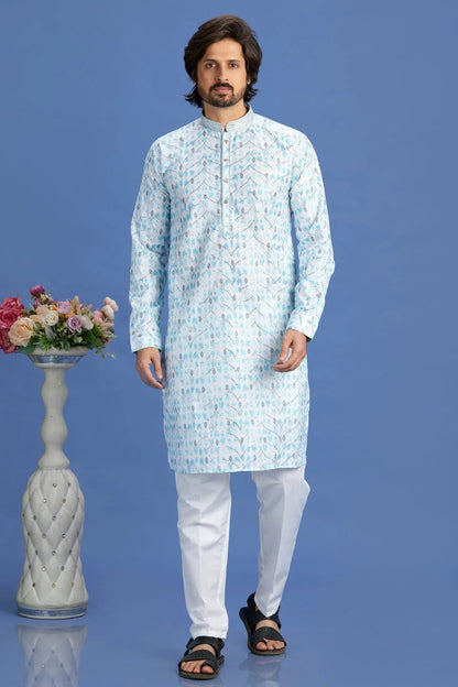 Sky Blue Colour Cotton Pintex Work Kurta Pajama KP1230157