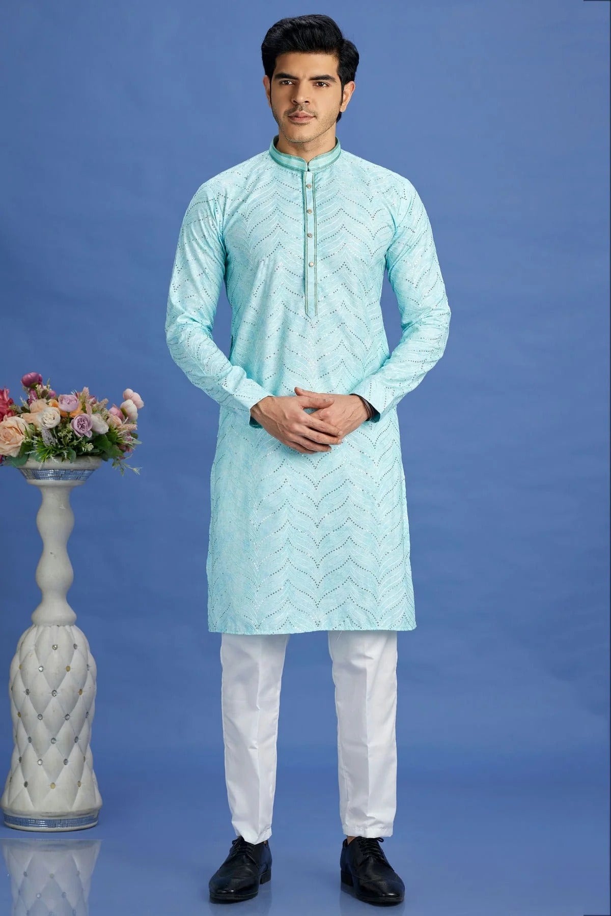 Sky Blue Colour Cotton Pintex Work Kurta Pajama KP1230158 A