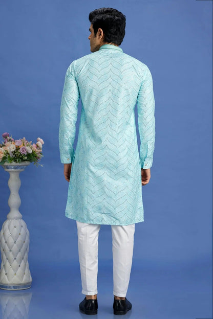 Sky Blue Colour Cotton Pintex Work Kurta Pajama KP1230158 B