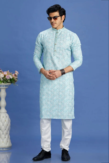 Sky Blue Colour Cotton Pintex Work Kurta Pajama KP1230162 A