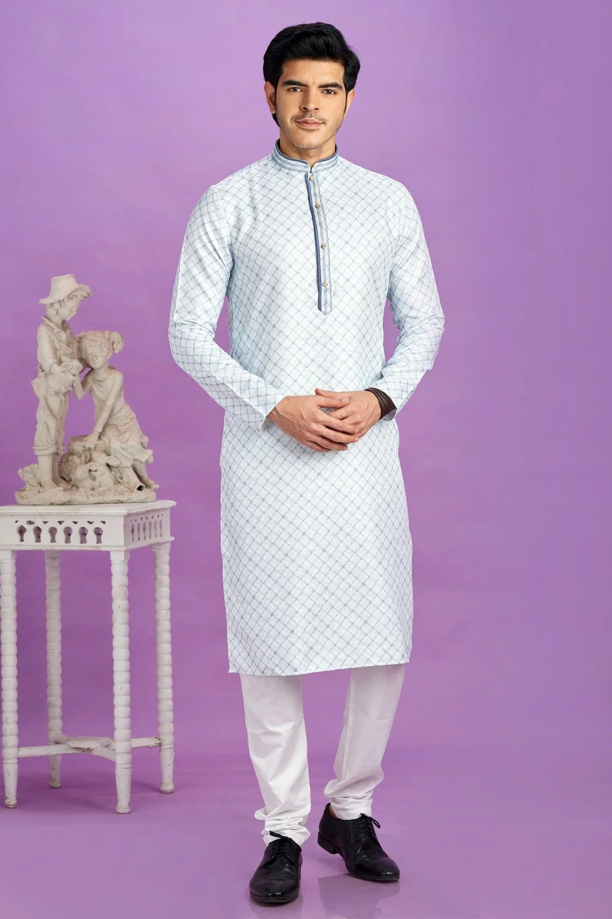 Sky Blue Colour Cotton Pintex Work Kurta Pajama KP1230182