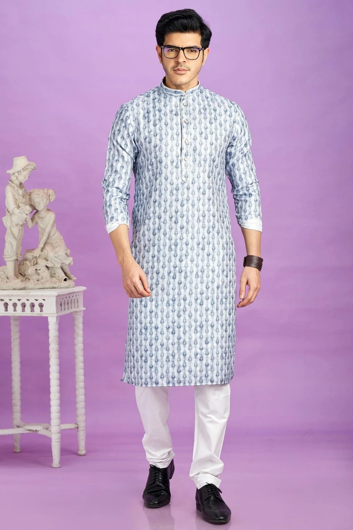Sky Blue Colour Cotton Pintex Work Kurta Pajama KP1230192 A