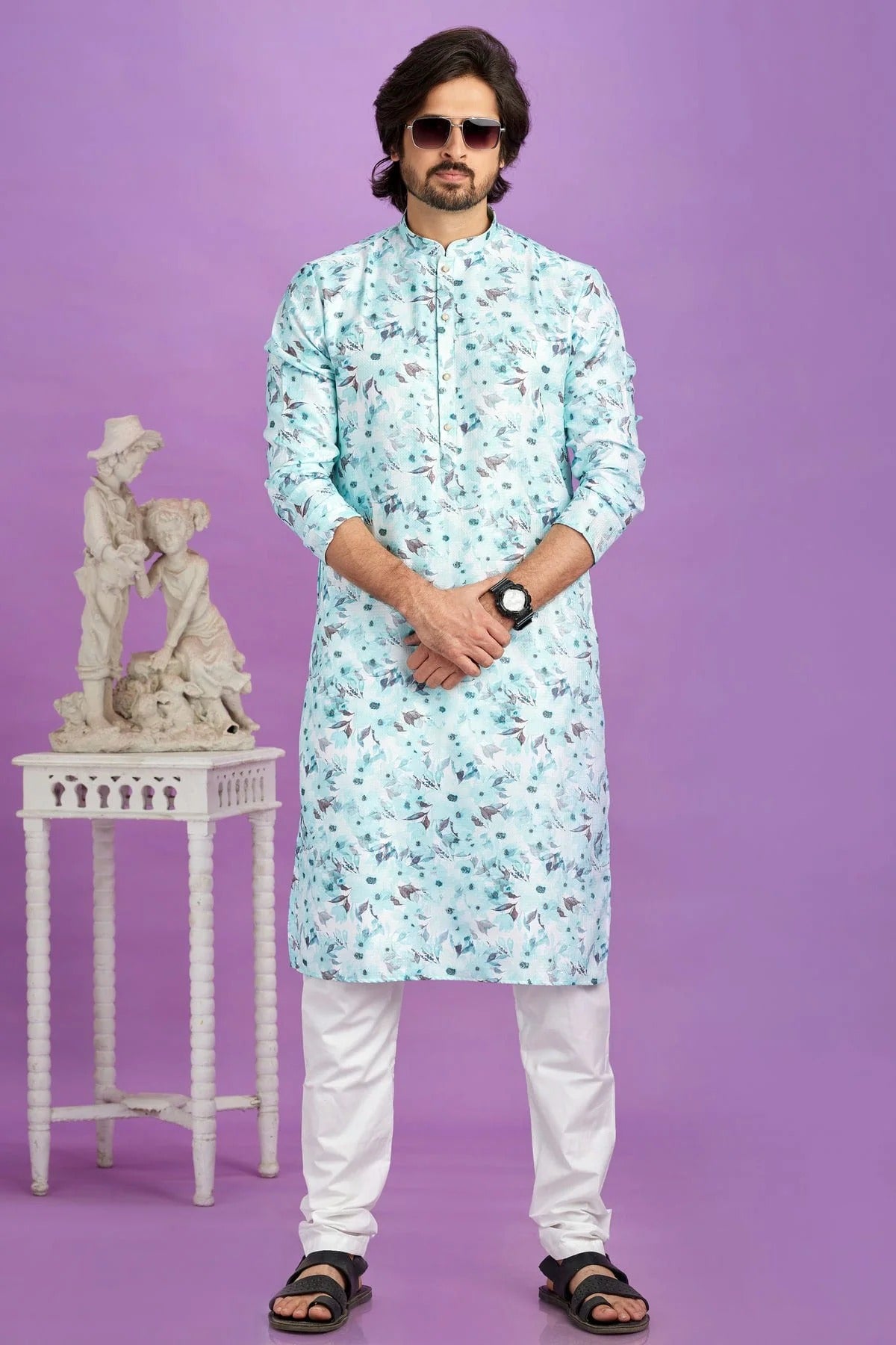 Sky Blue Colour Cotton Pintex Work Kurta Pajama KP1230195 A