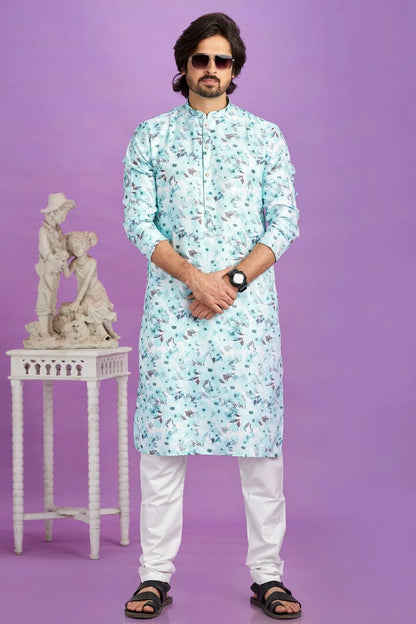 Sky Blue Colour Cotton Pintex Work Kurta Pajama KP1230195 A
