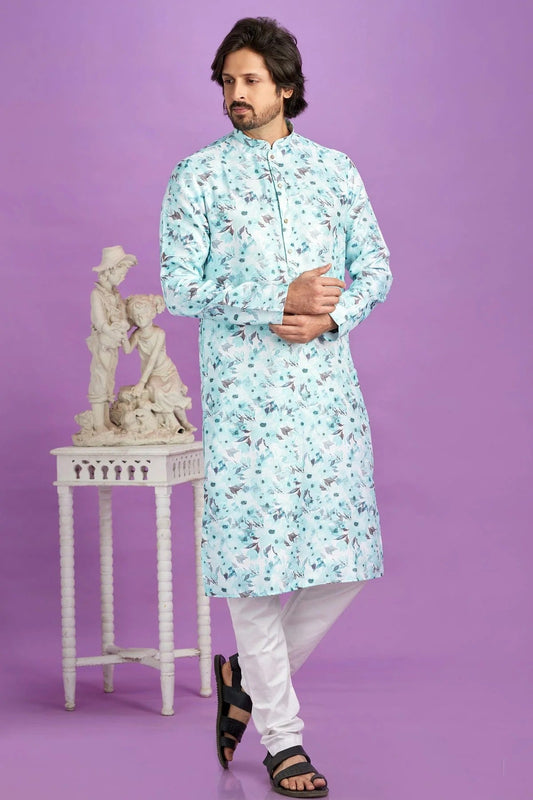 Sky Blue Colour Cotton Pintex Work Kurta Pajama KP1230195