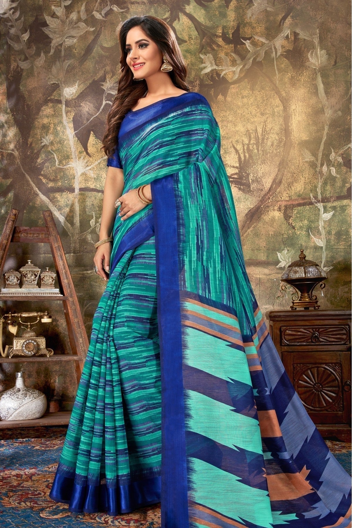 Sky Blue Colour Cotton Printed Saree SD1100766