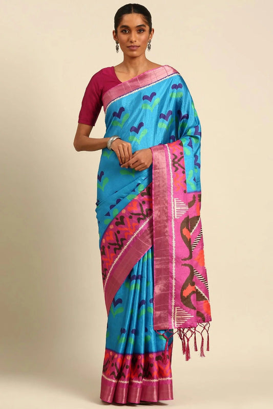 Sky Blue Colour Cotton Printed Saree SD1102401