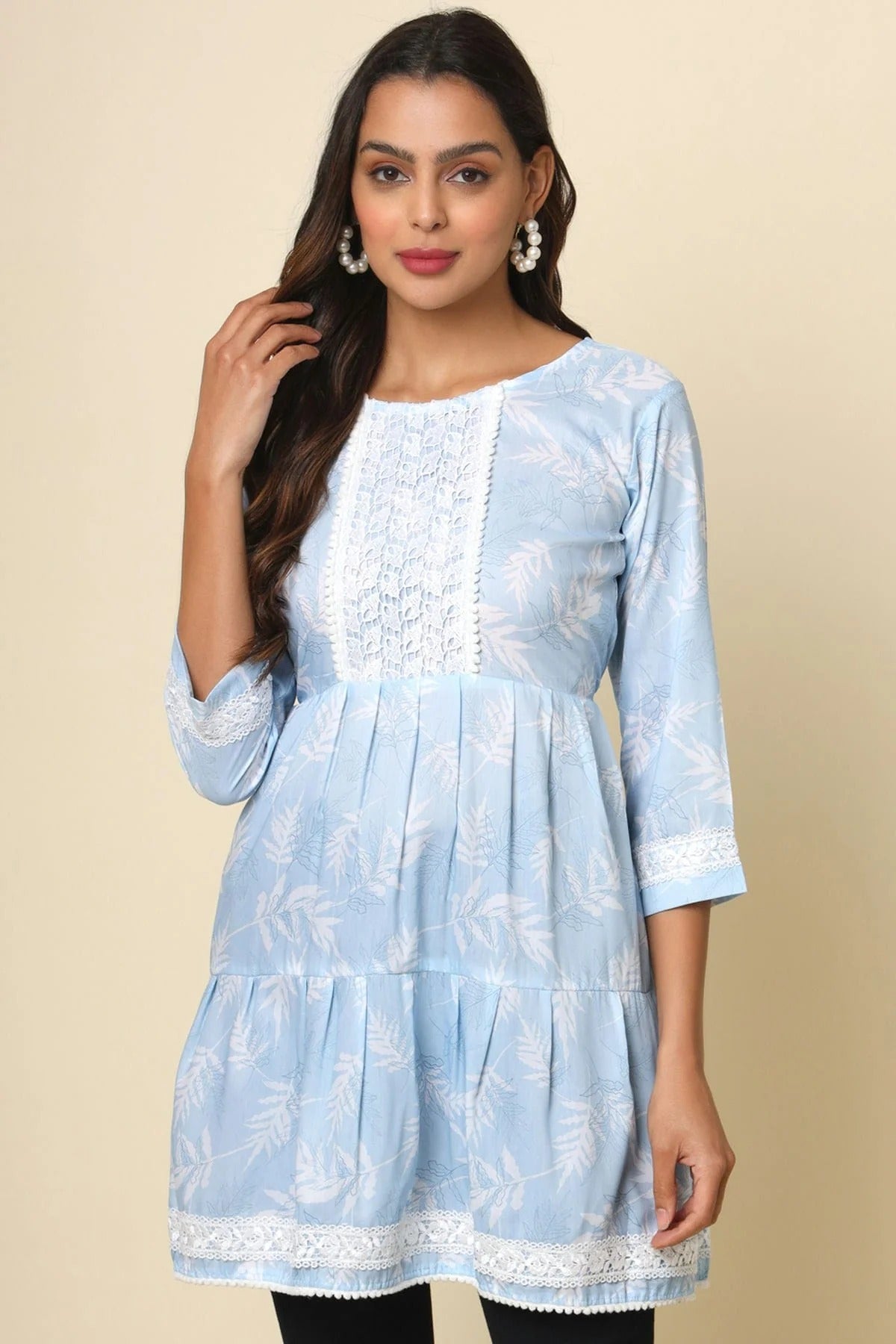Sky Blue Colour Cotton Printed