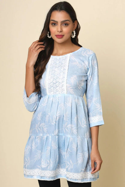 Sky Blue Colour Cotton Printed