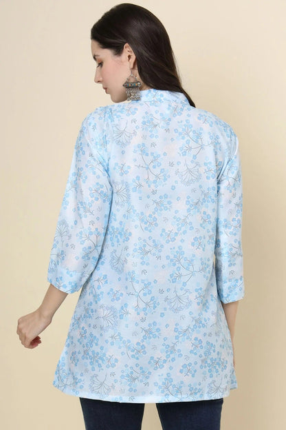 Sky Blue Colour Cotton Printed Work Readymade Top TP1110786 A