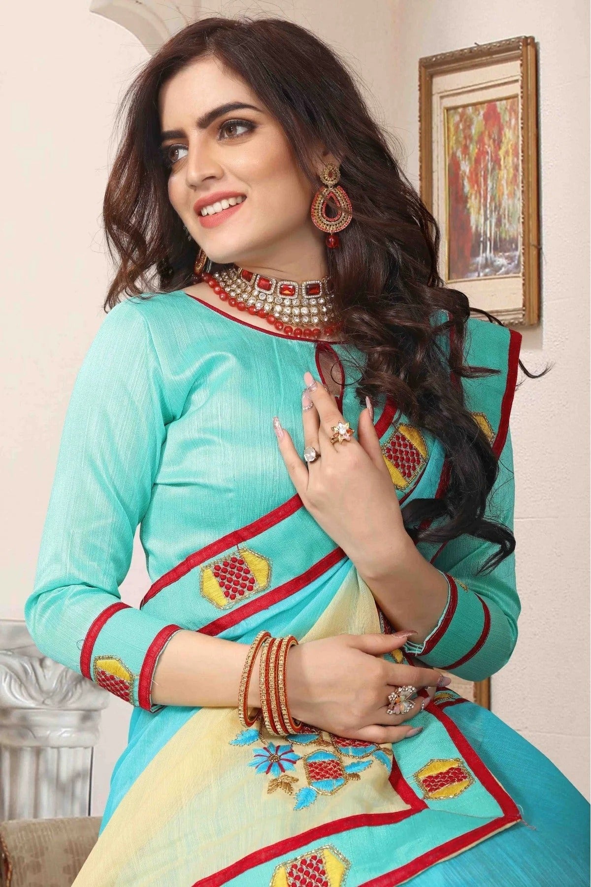 Sky Blue Colour Cotton Silk Designer Saree SD1120468 A