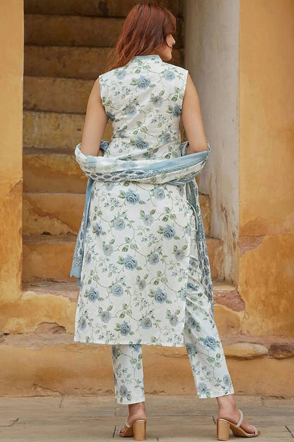 Sky Blue Colour Cotton Slub Stitched Suit SS1112240 A